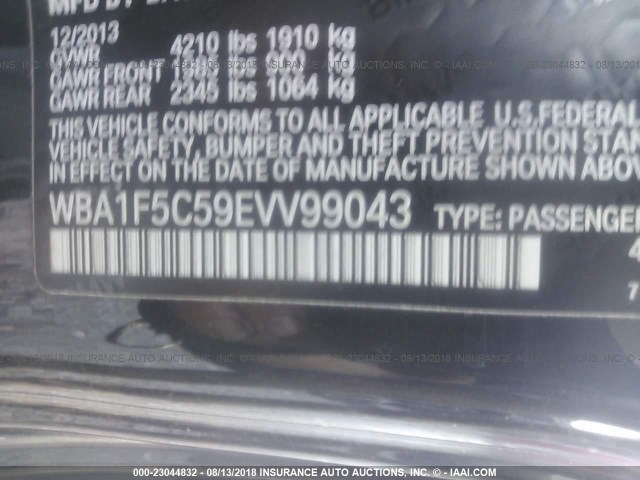 WBA1F5C59EVV99043 - 2014 BMW 228 I BLACK photo 9