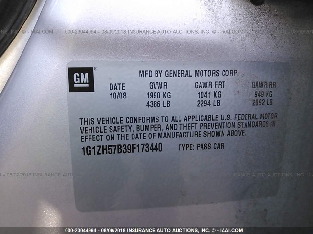 1G1ZH57B39F173440 - 2009 CHEVROLET MALIBU 1LT SILVER photo 9