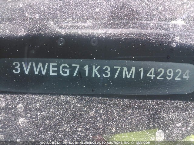 3VWEG71K37M142924 - 2007 VOLKSWAGEN JETTA WOLFSBURG 银色 照片 9