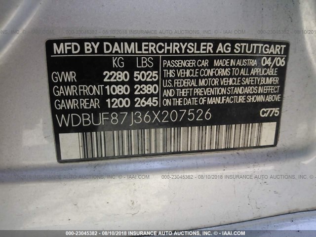 WDBUF87J36X207526 - 2006 MERCEDES-BENZ E 350 4MATIC SILVER photo 9