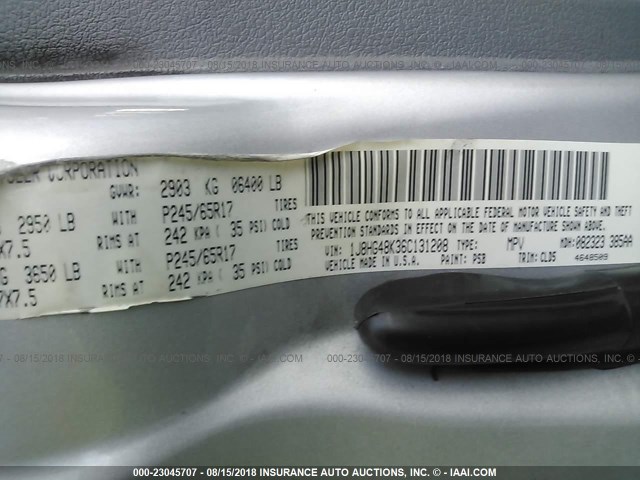 1J8HG48K36C131208 - 2006 JEEP COMMANDER SILVER photo 9