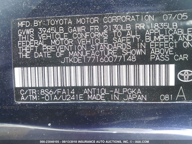 JTKDE177160077148 - 2006 TOYOTA SCION TC 深蓝色 照片 9