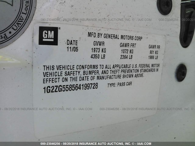 1G2ZG558564199728 - 2006 PONTIAC G6 SE1 WHITE photo 9