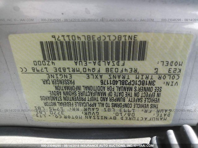 3N1BC1CP3BL401176 - 2011 NISSAN VERSA S/SL SILVER photo 9