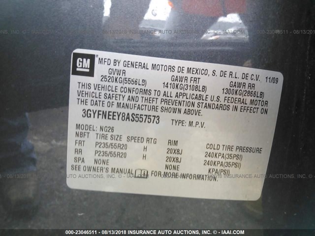 3GYFNEEY8AS557573 - 2010 CADILLAC SRX PERFORMANCE COLLECTION Сұр фото 9