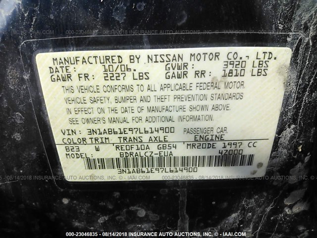 3N1AB61E97L614900 - 2007 NISSAN SENTRA 2.0/2.0S/2.0SL BLUE photo 9