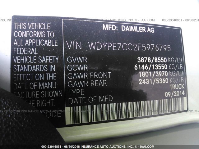 WDYPE7CC2F5976795 - 2015 FREIGHTLINER 2500 SPRINTER 2500 WHITE photo 10