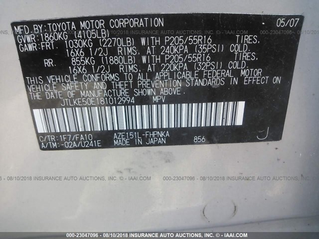 JTLKE50E181012994 - 2008 TOYOTA SCION XB Gümüş foto 9