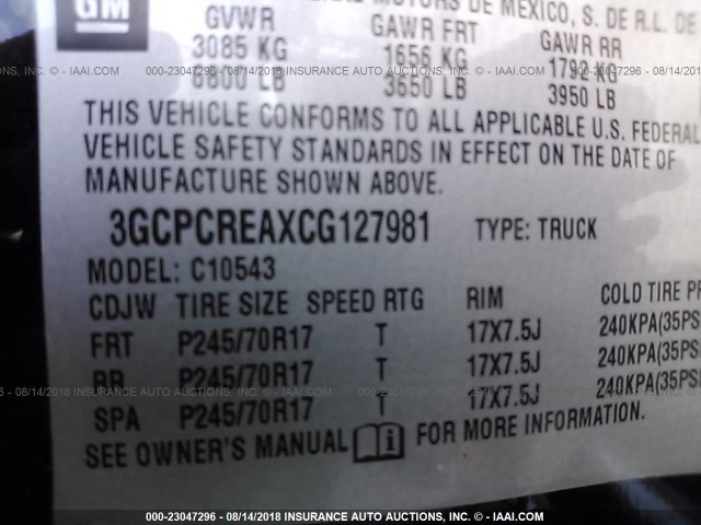 3GCPCREAXCG127981 - 2012 CHEVROLET SILVERADO C1500  LS BLACK photo 9