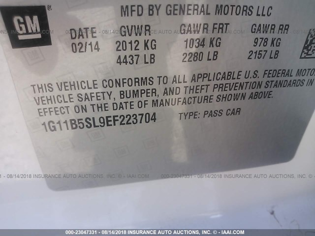 1G11B5SL9EF223704 - 2014 CHEVROLET MALIBU LS Ağ foto 9