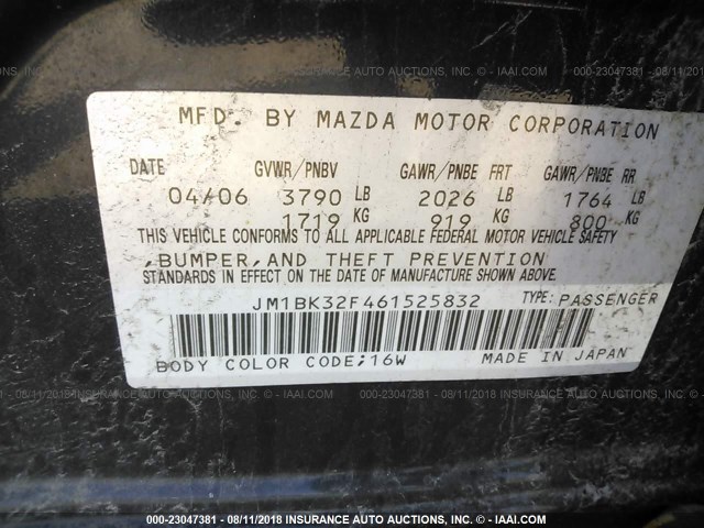 JM1BK32F461525832 - 2006 MAZDA 3 I BLACK photo 9