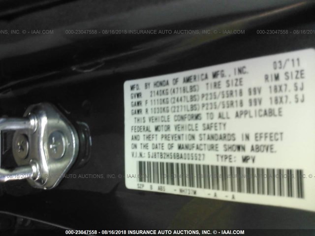 5J8TB2H56BA005527 - 2011 ACURA RDX TECHNOLOGY GRAY photo 9