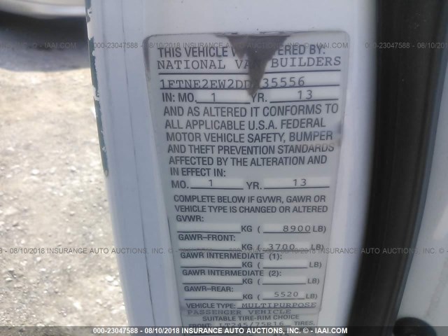 1FTNE2EW2DDA35556 - 2013 FORD ECONOLINE E250 VAN WHITE photo 9