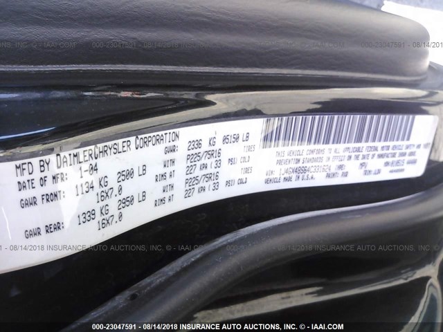 1J4GX48S64C331624 - 2004 JEEP GRAND CHEROKEE LAREDO/COLUMBIA/FREEDOM 黑色 照片 9