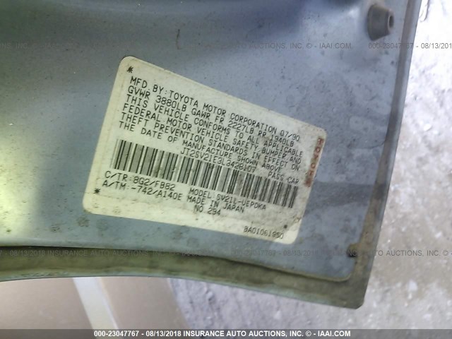 JT2SV21E3L3428107 - 1990 TOYOTA CAMRY DLX BLUE photo 9