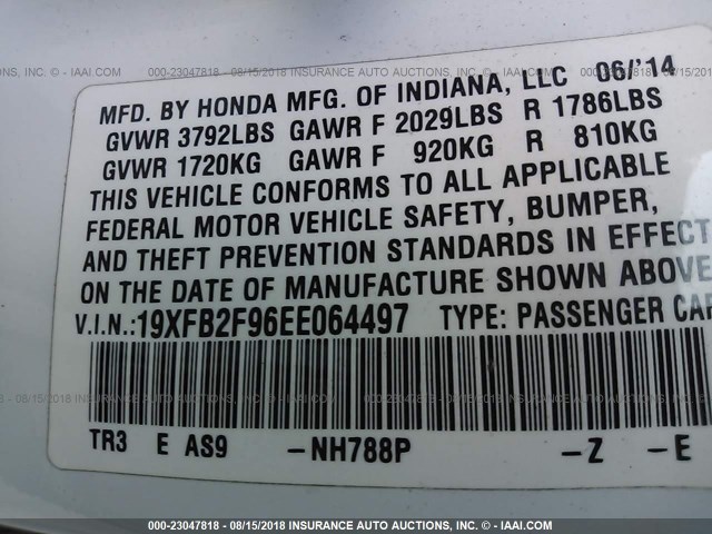 19XFB2F96EE064497 - 2014 HONDA CIVIC EXL 白色 照片 9