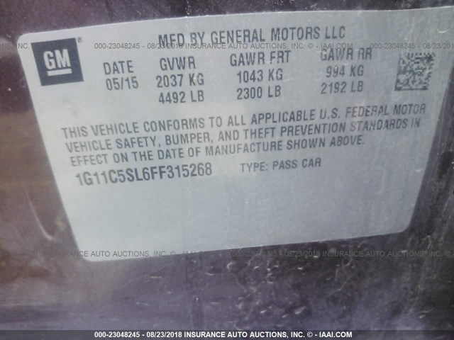 1G11C5SL6FF315268 - 2015 CHEVROLET MALIBU 1LT 栗色 照片 9