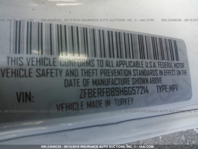 ZFBERFBB9H6G57214 - 2017 RAM PROMASTER CITY SLT 白色 照片 9