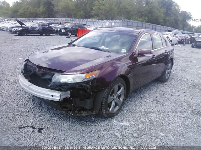 19UUA9F5XDA005262 - 2013 ACURA TL TECH MAROON photo 2