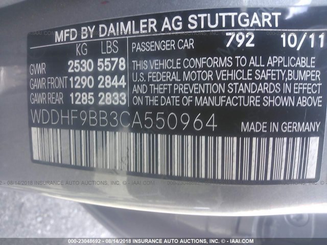 WDDHF9BB3CA550964 - 2012 MERCEDES-BENZ E 550 4MATIC SILVER photo 9