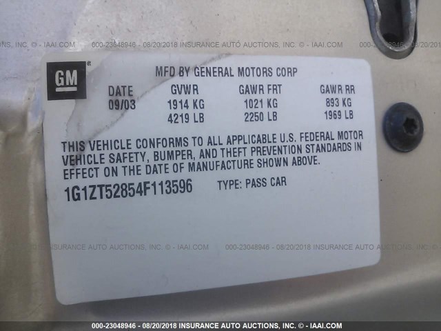 1G1ZT52854F113596 - 2004 CHEVROLET MALIBU LS ოქროსფერი ფოტო 9