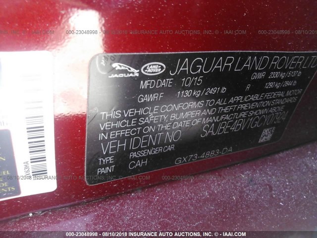 SAJBE4BV1GCY07924 - 2016 JAGUAR XF PRESTIGE RED photo 9