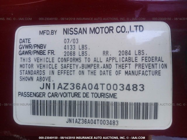 JN1AZ36A04T003483 - 2004 NISSAN 350Z ROADSTER RED photo 9