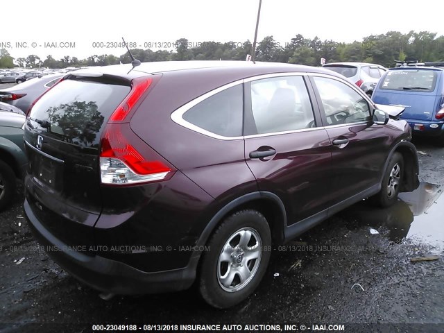 5J6RM4H31DL060305 - 2013 HONDA CR-V LX BURGUNDY photo 4