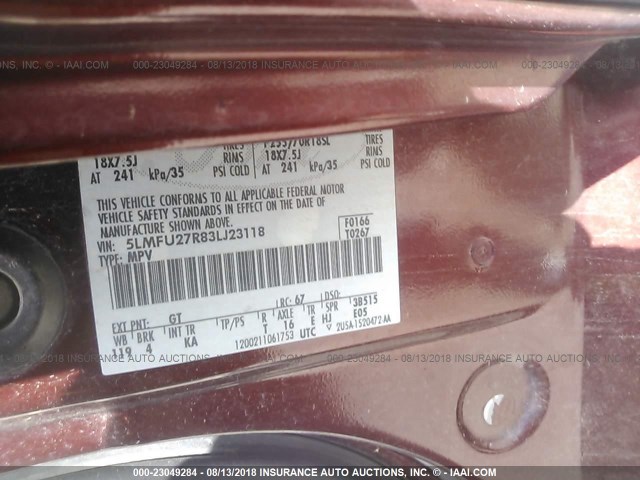 5LMFU27R83LJ23118 - 2003 LINCOLN NAVIGATOR Marron photo 9