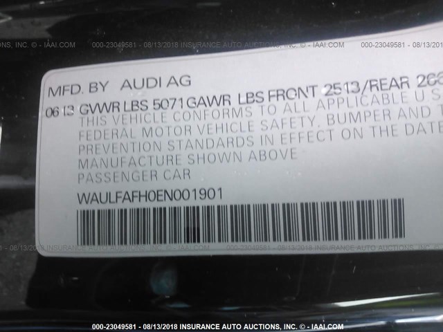 WAULFAFH0EN001901 - 2014 AUDI A5 PREMIUM PLUS BLACK photo 9