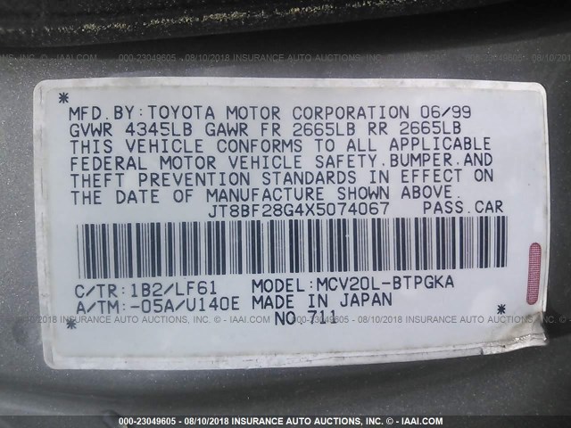 JT8BF28G4X5074067 - 1999 LEXUS ES 300 TAN photo 9