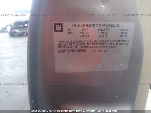 2G2WP552871208028 - 2007 PONTIAC GRAND PRIX GOLD photo 9