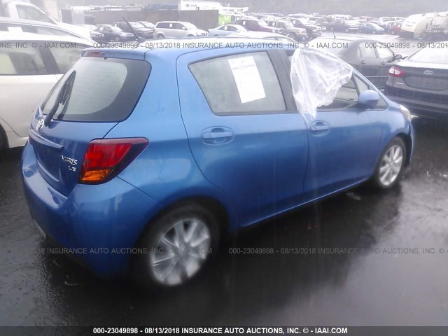 VNKKTUD3XFA052807 - 2015 TOYOTA YARIS BLUE photo 4