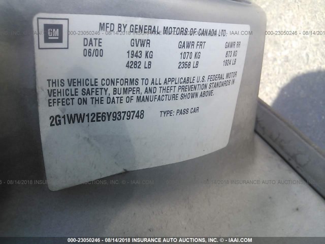 2G1WW12E6Y9379748 - 2000 CHEVROLET MONTE CARLO LS SILVER photo 9