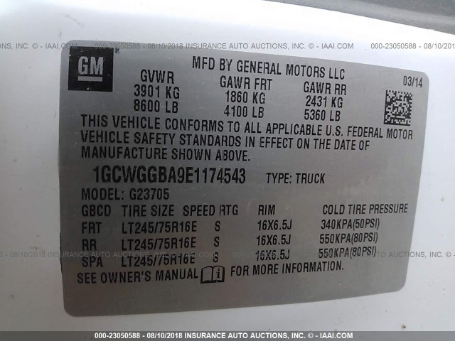 1GCWGGBA9E1174543 - 2014 CHEVROLET EXPRESS G2500  WHITE photo 9