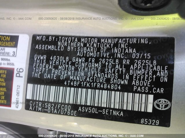 4T4BF1FK1FR484804 - 2015 TOYOTA CAMRY LE/XLE/SE/XSE Champagne photo 9