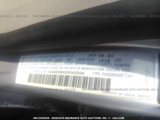 3VWSE69M02M060506 - 2002 VOLKSWAGEN JETTA GLS 银色 照片 9