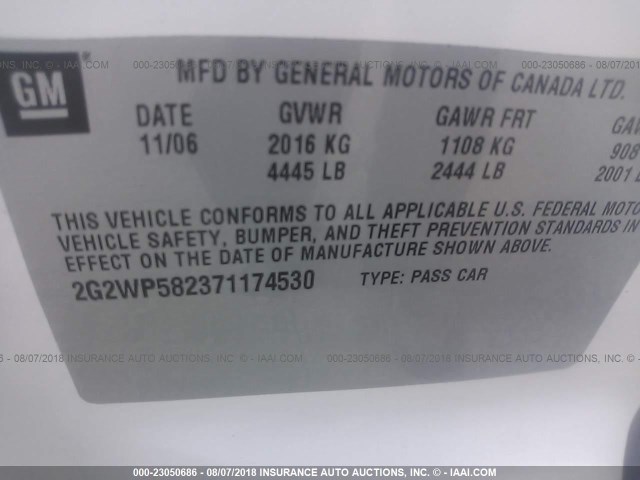 2G2WP582371174530 - 2007 PONTIAC GRAND PRIX WHITE photo 9