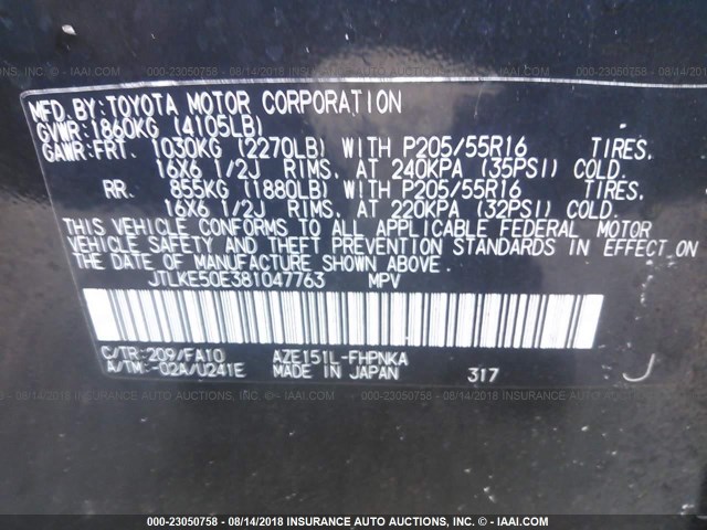 JTLKE50E381047763 - 2008 TOYOTA SCION XB Schwarz Foto 9