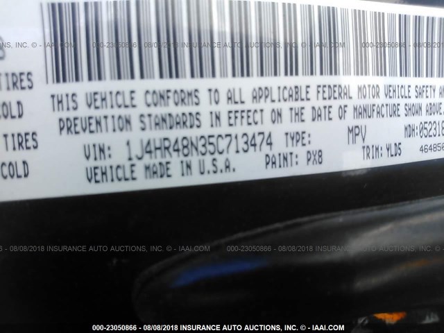 1J4HR48N35C713474 - 2005 JEEP GRAND CHEROKEE LAREDO/COLUMBIA/FREEDOM BLACK photo 9