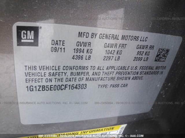 1G1ZB5E00CF164303 - 2012 CHEVROLET MALIBU BROWN photo 9