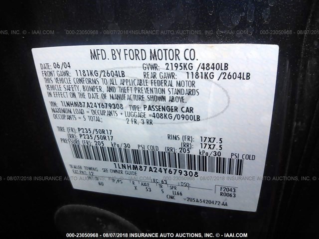 1LNHM87A24Y679308 - 2004 LINCOLN LS 蓝色 照片 9