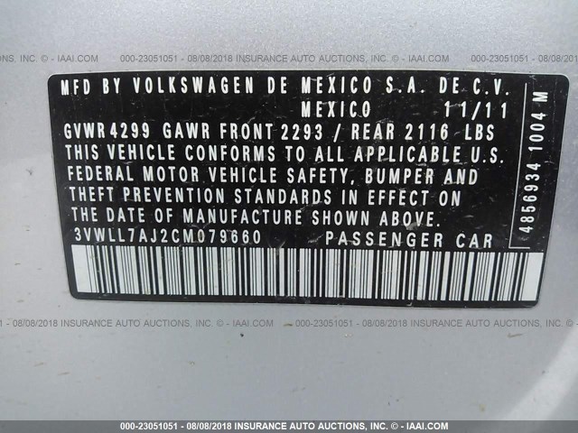 3VWLL7AJ2CM079660 - 2012 VOLKSWAGEN JETTA TDI SILVER photo 9