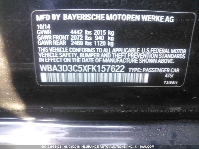 WBA3D3C5XFK157622 - 2015 BMW 328 BLACK photo 9