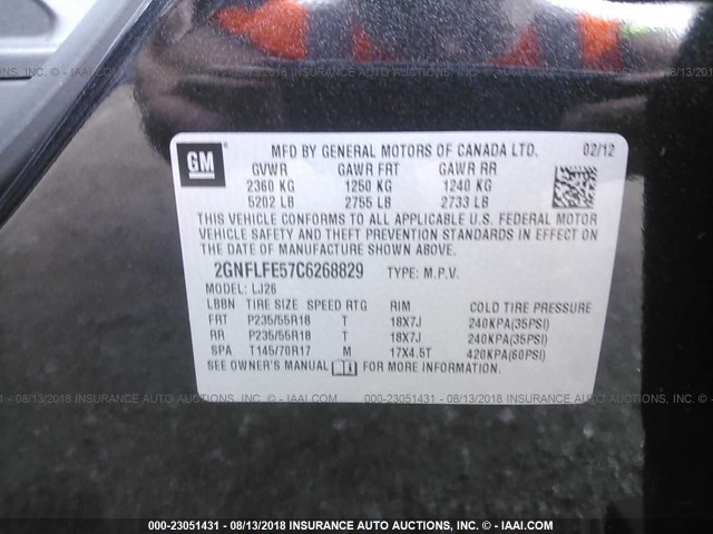 2GNFLFE57C6268829 - 2012 CHEVROLET EQUINOX LTZ BLACK photo 9