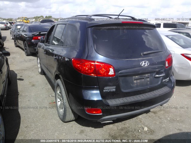 5NMSH13E39H257231 - 2009 HYUNDAI SANTA FE SE/LIMITED BLUE photo 3