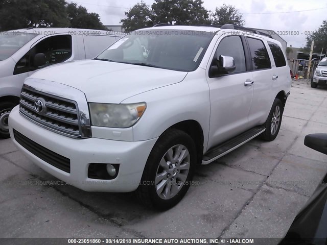 5TDZY67A78S013239 - 2008 TOYOTA SEQUOIA PLATINUM WHITE photo 2