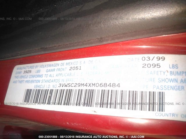 3VWSC29M4XM068484 - 1999 VOLKSWAGEN JETTA GLS RED photo 9