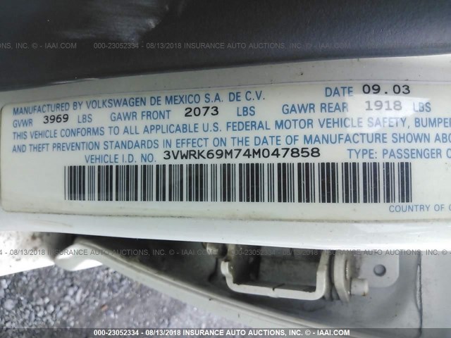 3VWRK69M74M047858 - 2004 VOLKSWAGEN JETTA GL WHITE photo 9