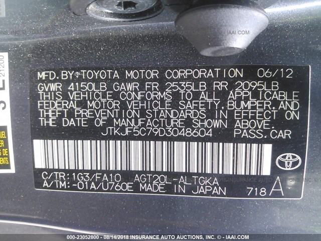 JTKJF5C79D3048604 - 2013 TOYOTA SCION TC 灰色 照片 9